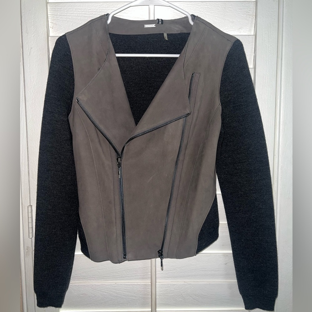 NWOT Elie Tahari Gray and Black Leather Jacket